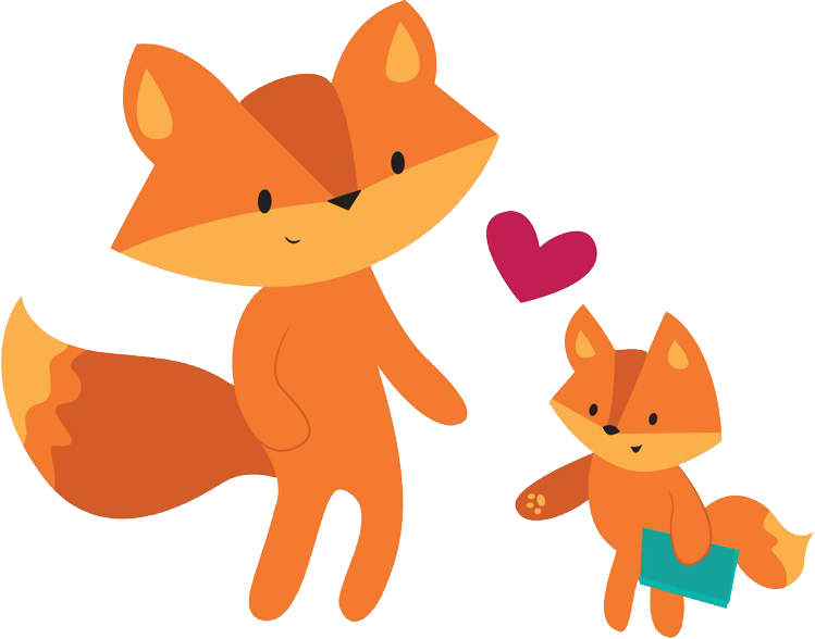 Parent fox and child fox with heart