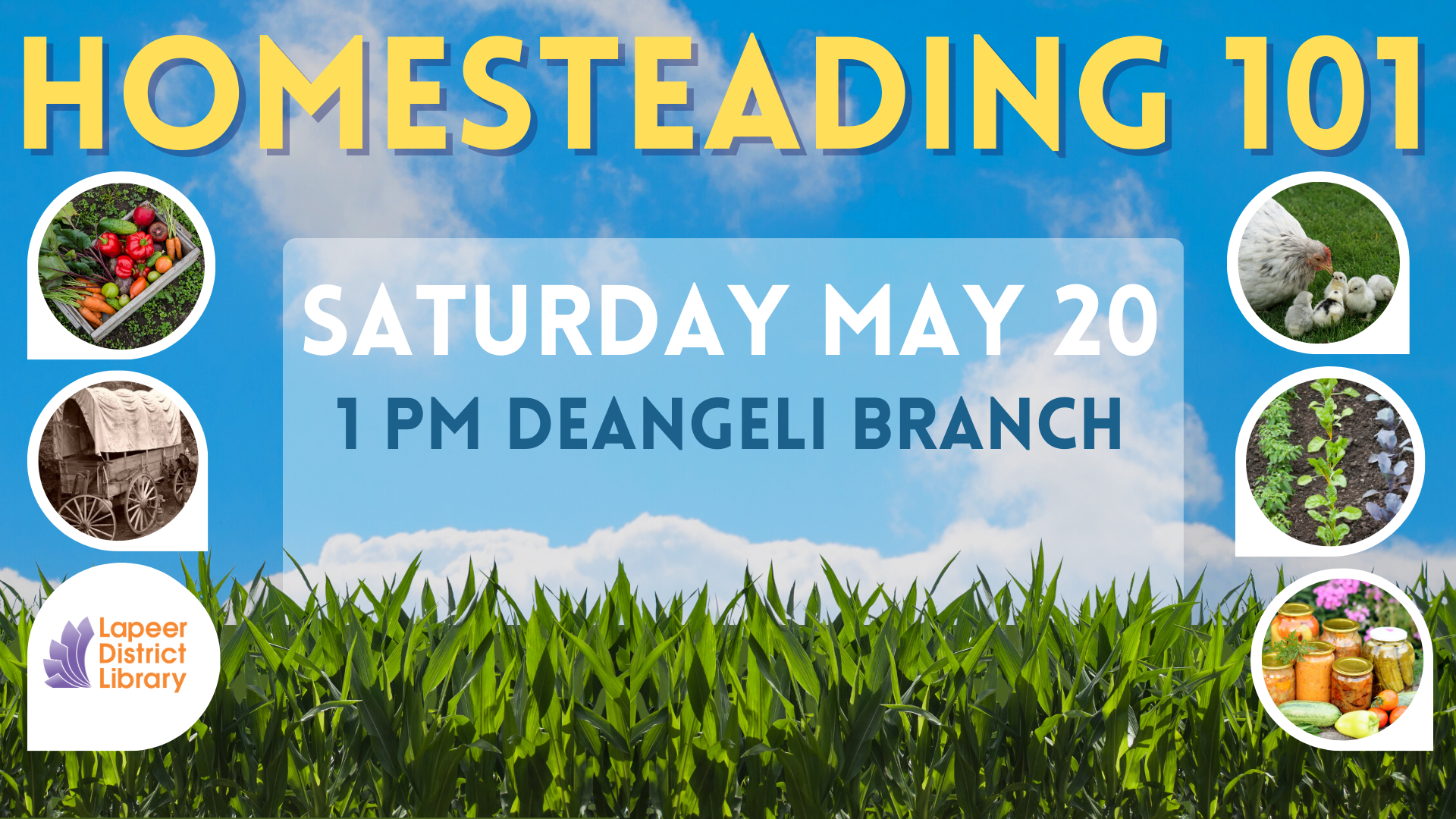 Homesteading 101  Saturday may 20 1 pm deAngeli Branch