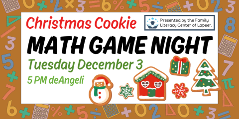 Christmas Cookie Math Game Night Tuesday December 3 5 PM deAngeli Presented by the Family Literacy Center of Lapeer.