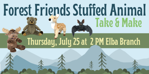 Forest Friends Stuffed Animal Take & Make Thursday, July 25 at  2 PM Elba Branch