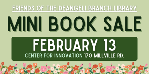 Mini Book sale Friends of the deAngeli Branch Library February 13 Center for innovation 170 millville rd.