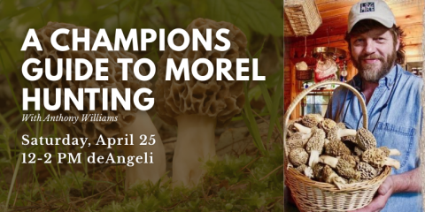 A Champions Guide to Morel Hunting With Anthony Williams Saturday, April 25 12-2 PM deAngeli