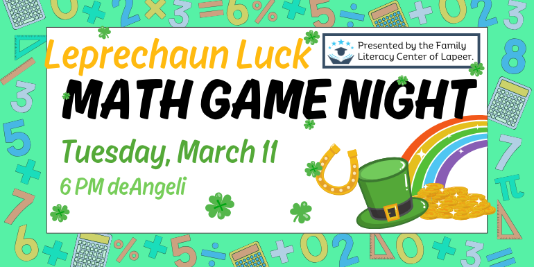 Leprechauns Luck FLC game night Tuesday March 11 @ 6PM deangeli